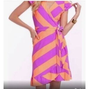 Lilly Pulitzer Adriel Wrap Dress Striped Ruffle Hem‎ Casual Party Dress Size S